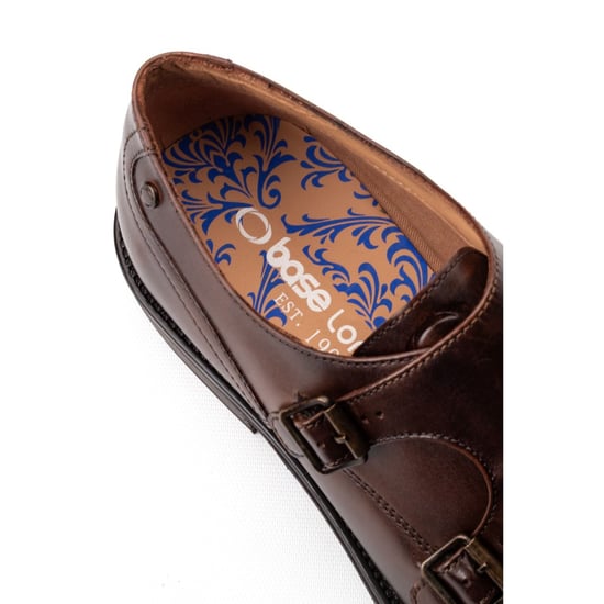 Base London Taper Leren Heren Bruine Dubbele Monk Schoenen - Image 6