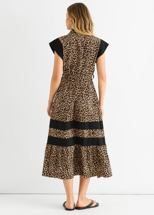 Bruine Animal Contrast Panel Smock Midi Dress - Image 4