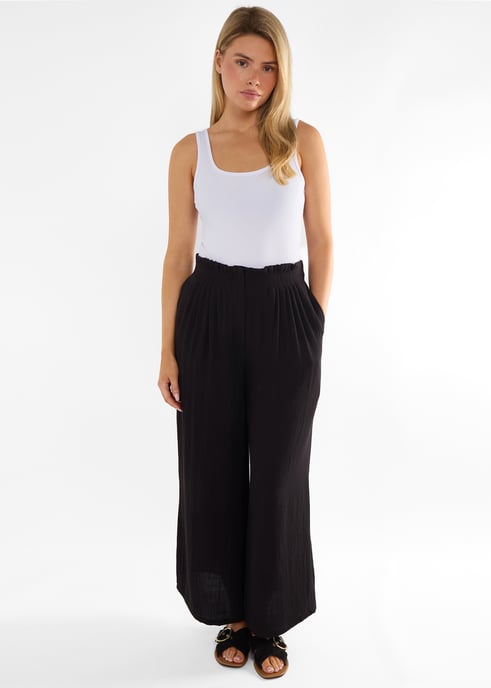 Zwarte wijde broek met paperbag taille - Image 1