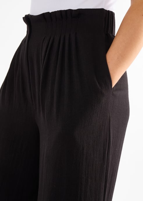 Zwarte wijde broek met paperbag taille - Image 2