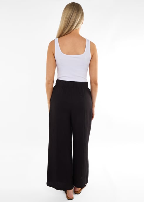 Zwarte wijde broek met paperbag taille - Image 4