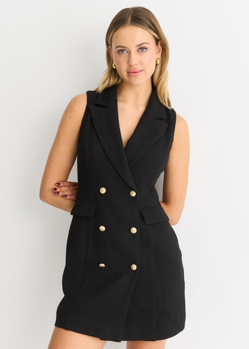 Zwart dubbel borststuk blazer mini jurk - Image 2