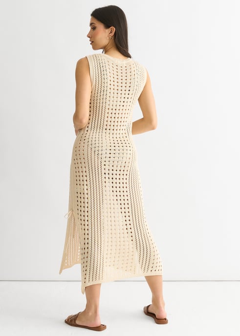 Beige gehaakte gebreide bodycon midi-jurk - Image 4