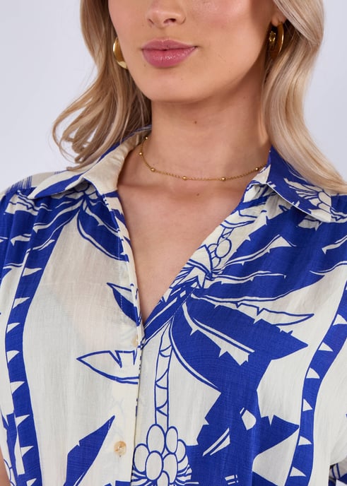 Blauwe Midi overhemdjurk met tropische print - Image 2