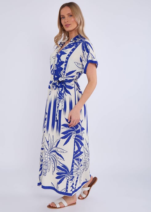 Blauwe Midi overhemdjurk met tropische print - Image 3