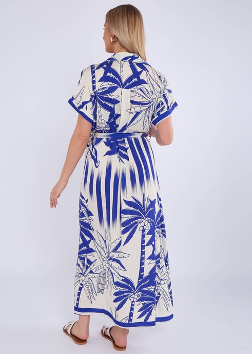 Blauwe Midi overhemdjurk met tropische print - Image 4