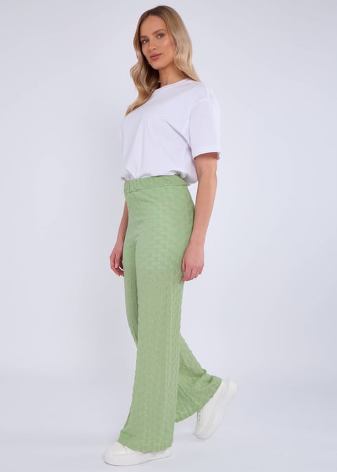 Sage Green Elastic Taille Uitlopende Broek - Image 3