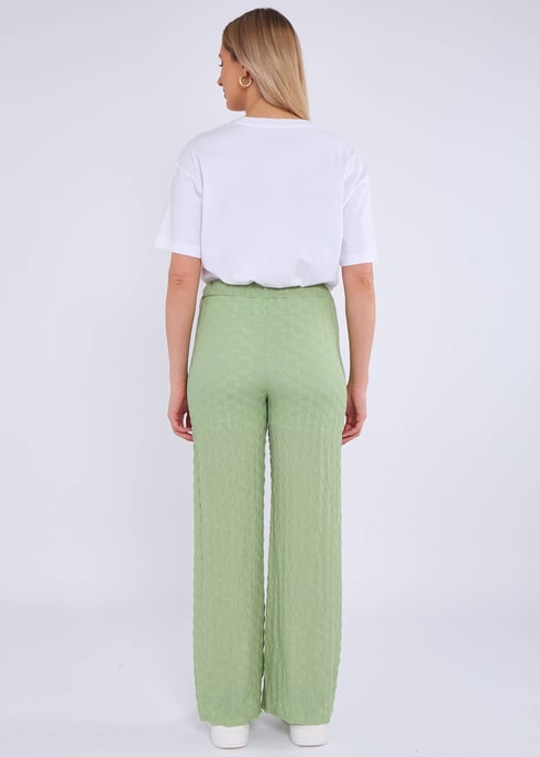 Sage Green Elastic Taille Uitlopende Broek - Image 4