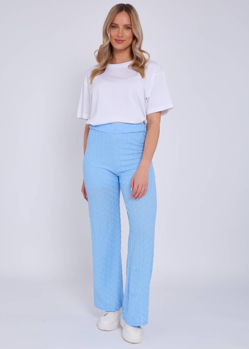 Hemelsblauwe broek met elastische taille en uitlopende pijpen - Image 1