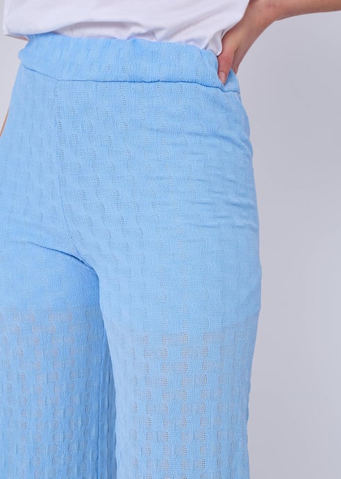 Hemelsblauwe broek met elastische taille en uitlopende pijpen - Image 2