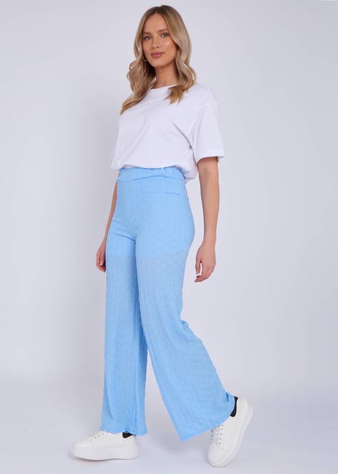 Hemelsblauwe broek met elastische taille en uitlopende pijpen - Image 3