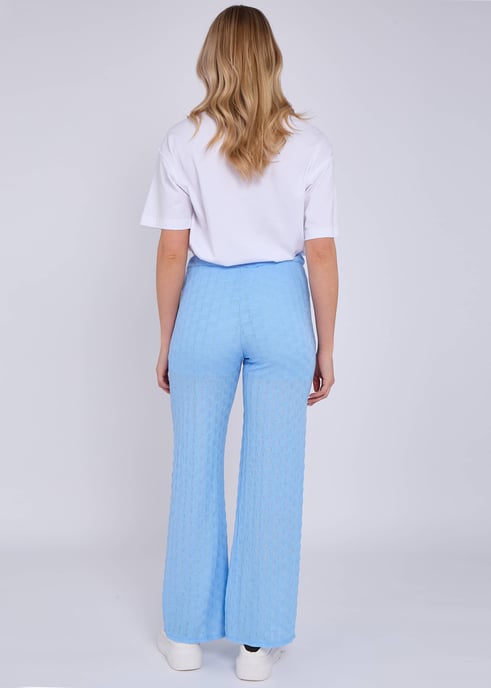 Hemelsblauwe broek met elastische taille en uitlopende pijpen - Image 4