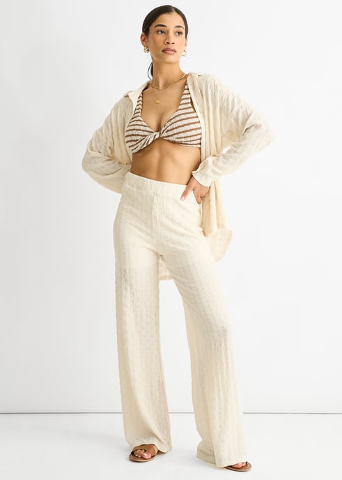 Beige Elastische taille uitlopende broek - Image 1