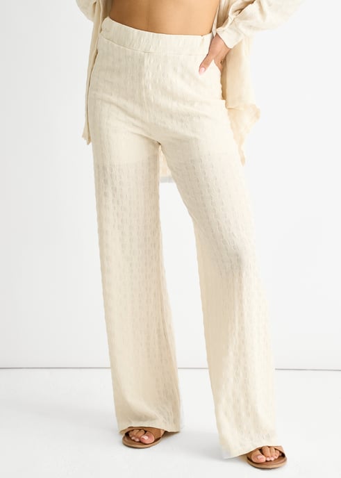 Beige Elastische taille uitlopende broek - Image 2