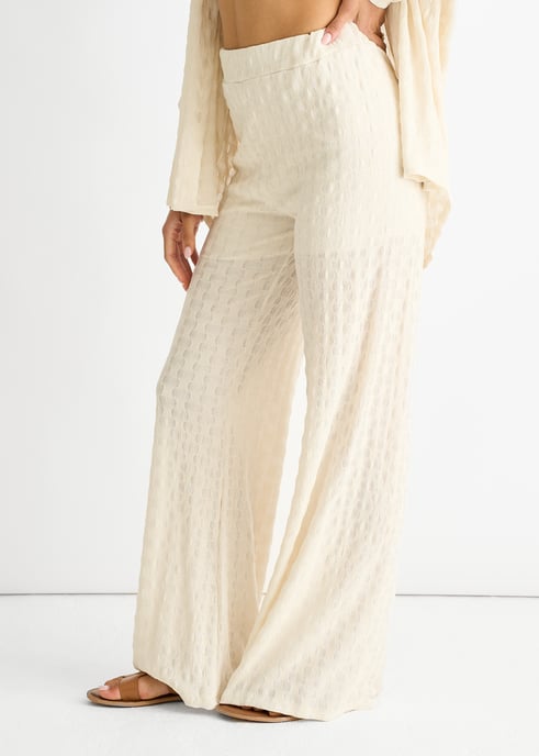 Beige Elastische taille uitlopende broek - Image 3