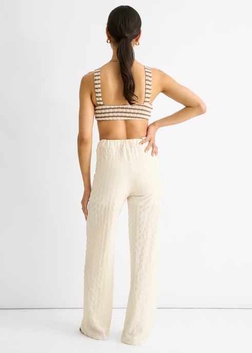 Beige Elastische taille uitlopende broek - Image 4