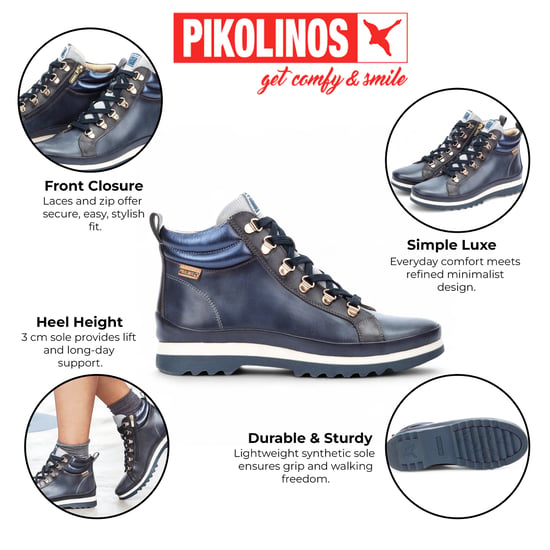 Pikolinos Dames Blauwe Leren Enkellaarsjes - Vigo - Image 2