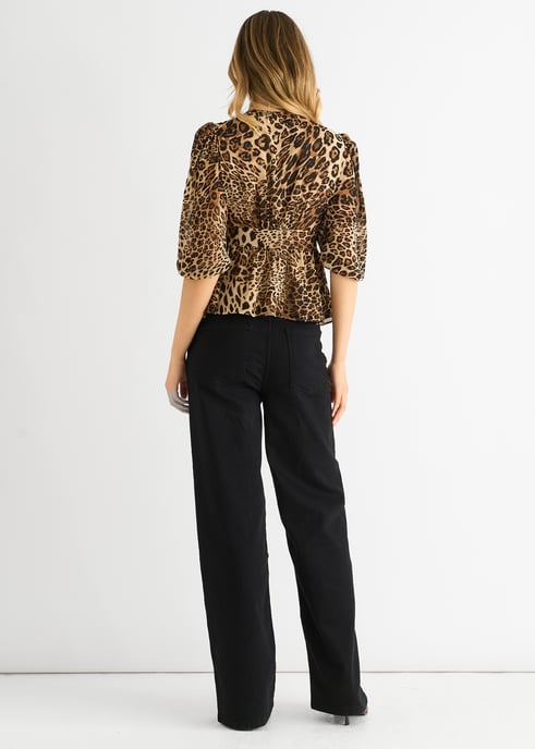 Bruine V-hals Peplum Blouse met dierenprint - Image 4