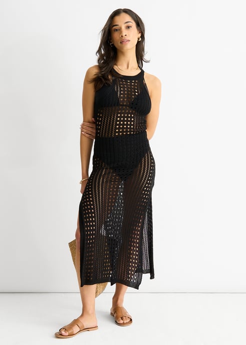 Zwart gehaakt gebreid Bodycon jurkje met split - Image 1