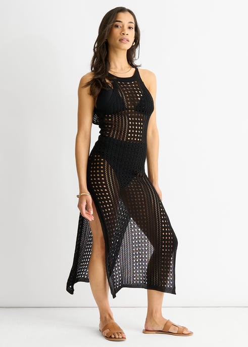 Zwart gehaakt gebreid Bodycon jurkje met split - Image 3