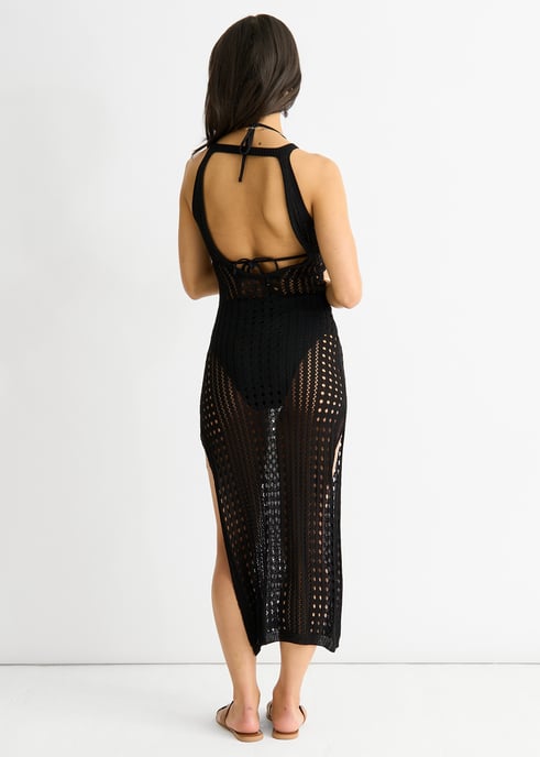 Zwart gehaakt gebreid Bodycon jurkje met split - Image 4