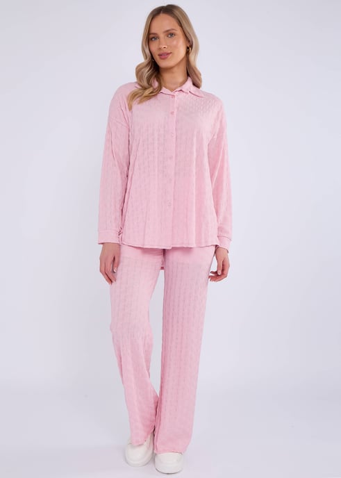 Roze gestructureerd oversized shirt met lange mouwen - Image 1