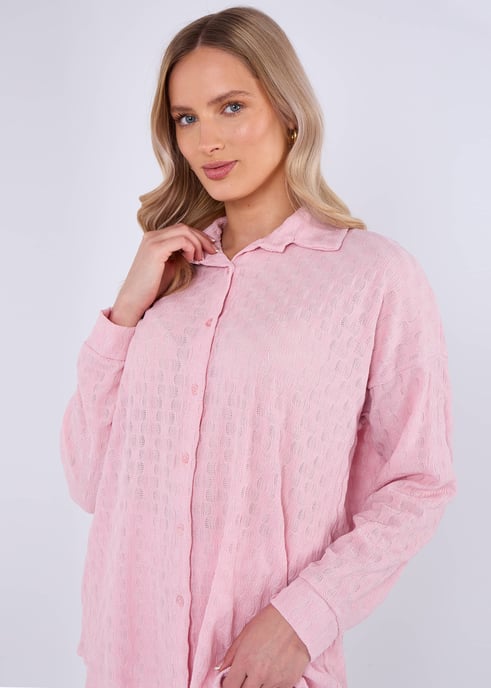 Roze gestructureerd oversized shirt met lange mouwen - Image 2