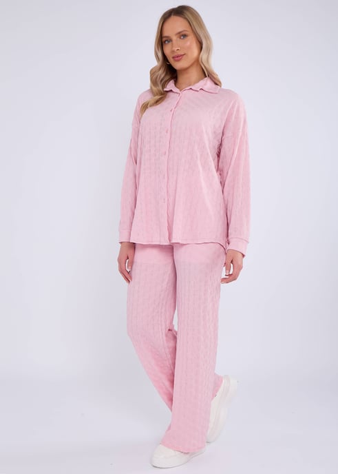 Roze gestructureerd oversized shirt met lange mouwen - Image 3