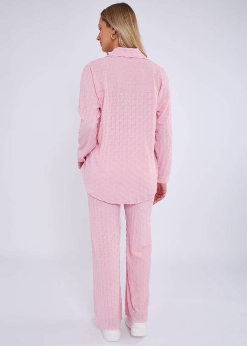 Roze gestructureerd oversized shirt met lange mouwen - Image 4
