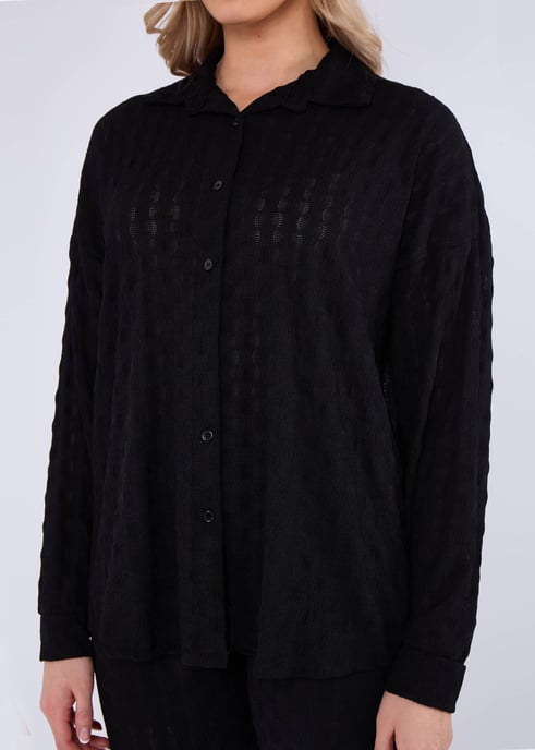 Zwart gestructureerd oversized shirt met lange mouwen - Image 2