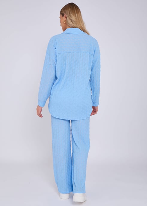 Hemelsblauw gestructureerd oversized shirt met lange mouwen - Image 4
