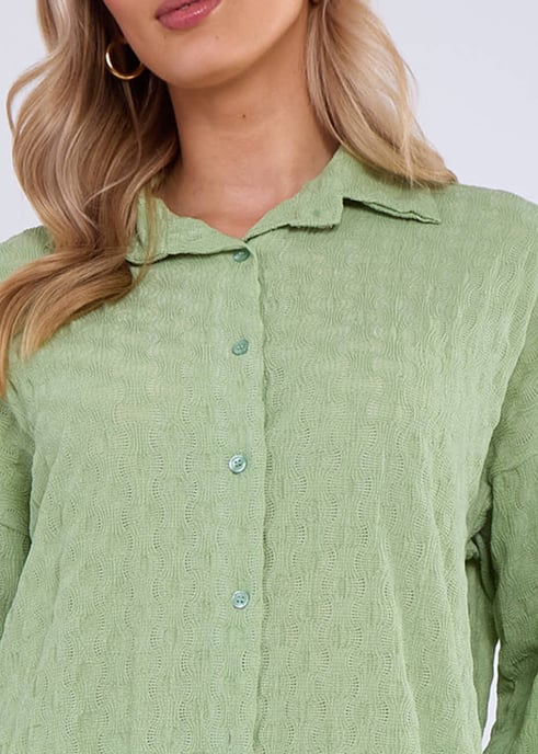 Oversized shirt met lange mouwen in saliegroen met structuur - Image 2