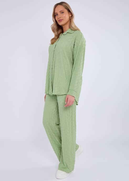 Oversized shirt met lange mouwen in saliegroen met structuur - Image 3