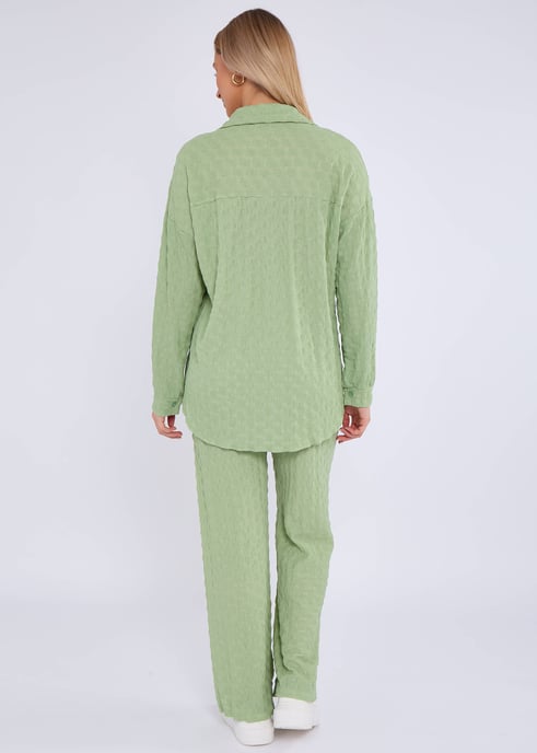 Oversized shirt met lange mouwen in saliegroen met structuur - Image 4