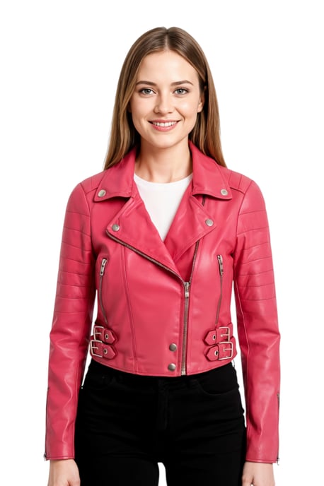 Dames fuchsia roze cropped Brando leren bikerjack - Bellville - Image 1