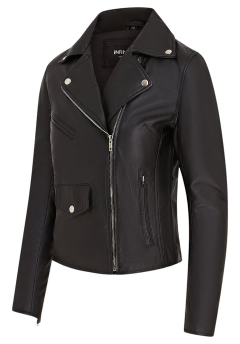 Dames zwarte klassieke Brando biker leren jas - Soweto - Image 3