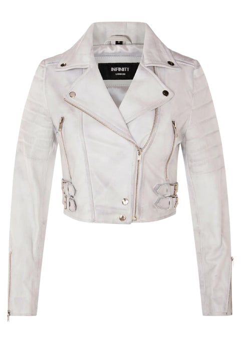 Dames wit cropped Brando leren bikerjack - Bellville - Image 2