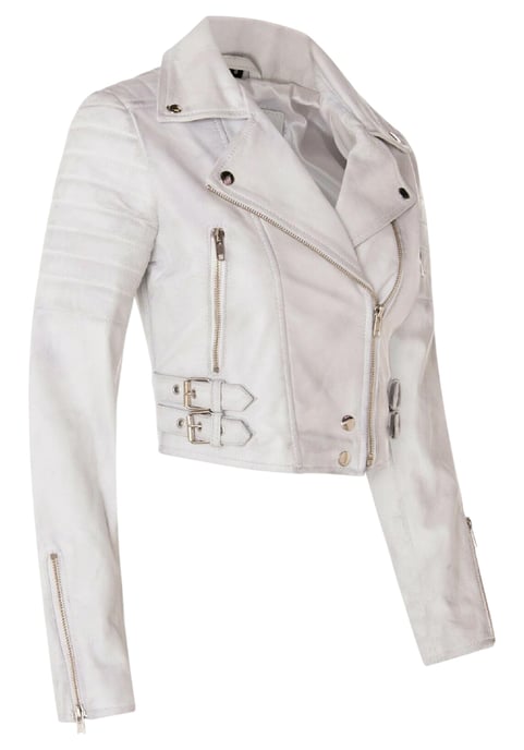 Dames wit cropped Brando leren bikerjack - Bellville - Image 4