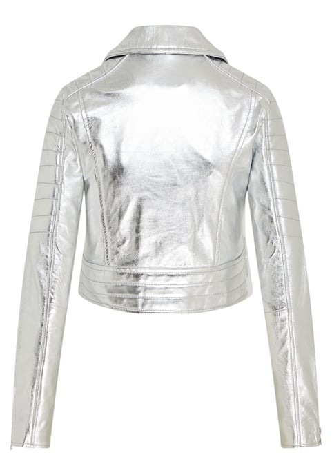 Dames zilveren cropped Brando leren bikerjack - Damascus - Image 4