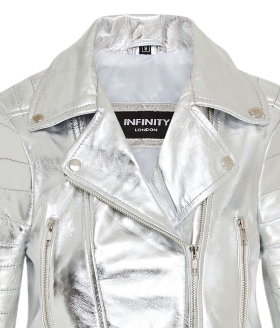 Dames zilveren cropped Brando leren bikerjack - Damascus - Image 5