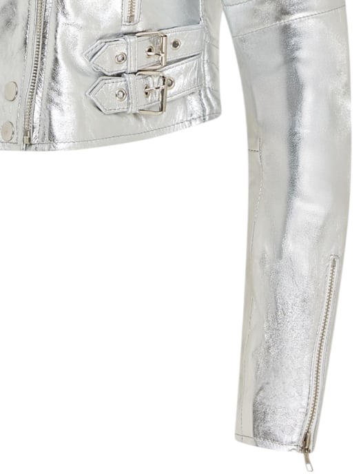 Dames zilveren cropped Brando leren bikerjack - Damascus - Image 6