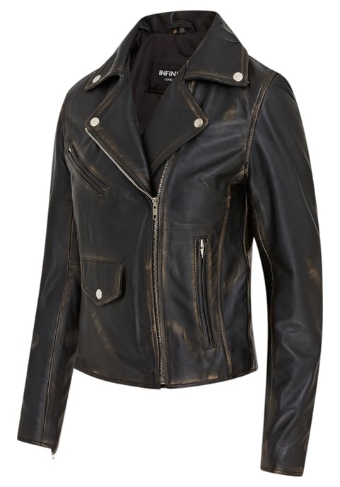 Vintage zwarte klassieke Brando biker leren jas voor dames - Broome - Image 3