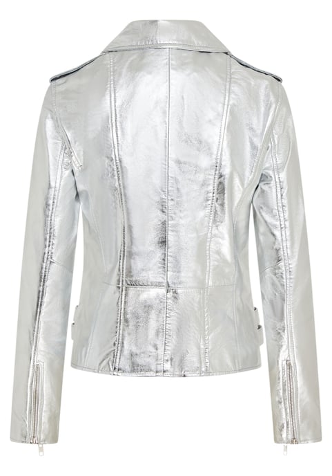 Dames leren zilveren Brando bikerjack - Loddon - Image 4
