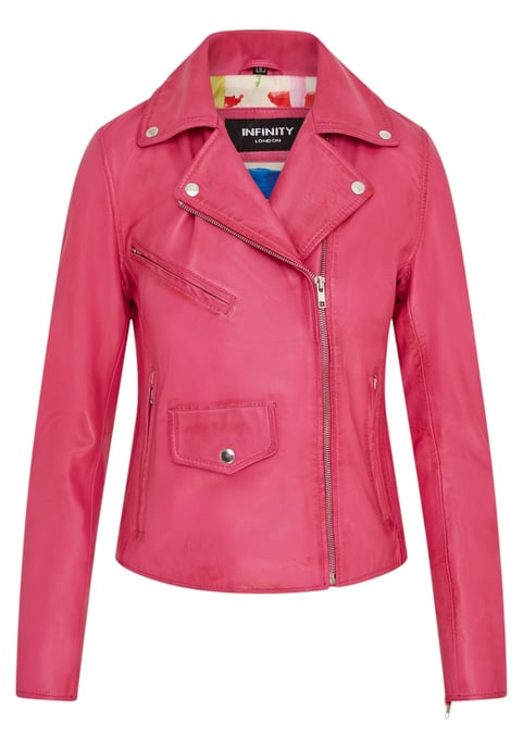 Dames fuchsia roze klassieke Brando biker leren jas - Soweto - Image 2