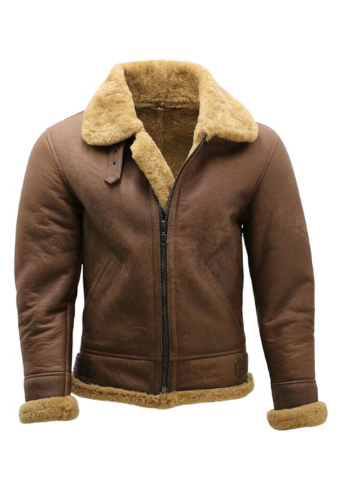 Heren Ginger Brown B3 WW2 Schapenvacht Leren Vliegeniersjack - Seshego - Image 2