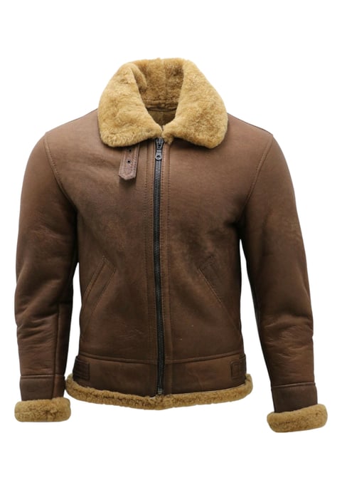 Heren Ginger Brown B3 WW2 Schapenvacht Leren Vliegeniersjack - Seshego - Image 4