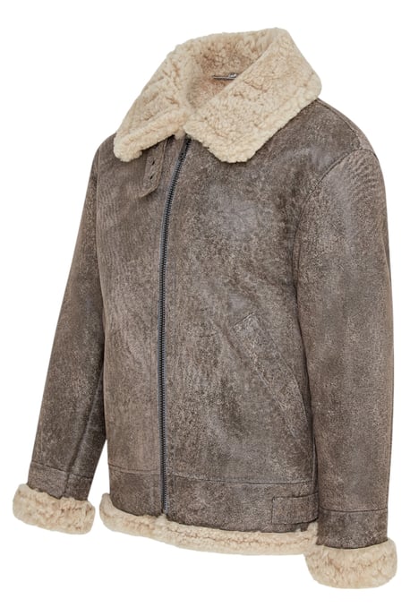 Heren grijs B3 WW2 schapenvacht leren pilotenjack - Houston - Image 3