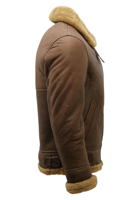 Heren Ginger Brown B3 WW2 Schapenvacht Leren Vliegeniersjack - Paars - Image 5