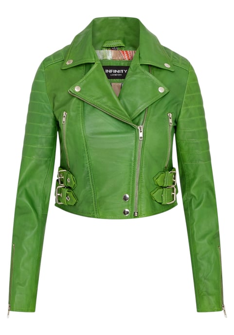 Dames appelgroene cropped Brando leren bikerjack - Damascus - Image 1