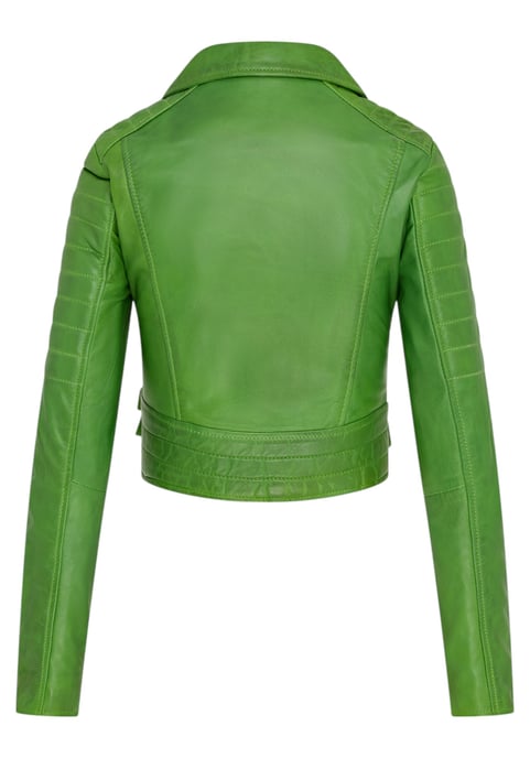 Dames appelgroene cropped Brando leren bikerjack - Damascus - Image 4